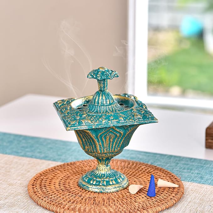 Sungmor Multi-Purpose Cast Iron Incense Holder, Incense Stick Burner Ash Catcher, Decorative Vintage Heavy-Duty Holder for Burning Incense Stick & Cone, Bakhoor, Sage Cones, Beautiful Incense Burner - Bloomnest