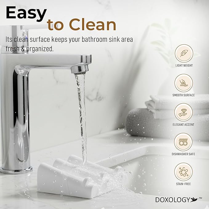 DOXOLOGY White Marble Soap Dish Bathroom Organizer - Resin Soap Dish with Rectangular Design 3.7" L x 2.8" W - Self Draining Soap Dishes Keeps Countertop Neat - Marble Look Soap Tray for Sink - Bloomnest