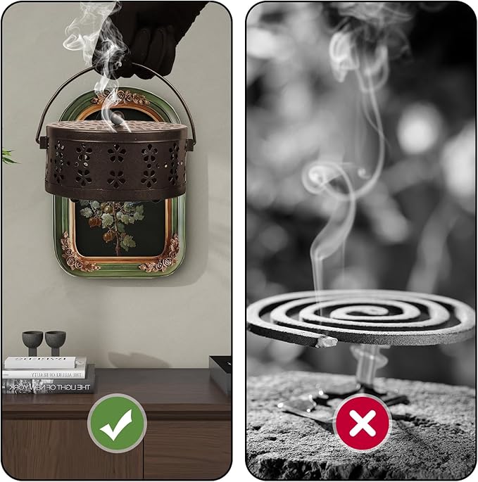 （2Pack,Bronze） Retro Portable Iron Mosquito Coil Holder with Handle Round Fireproof Incense Holder for Home Office. - Bloomnest