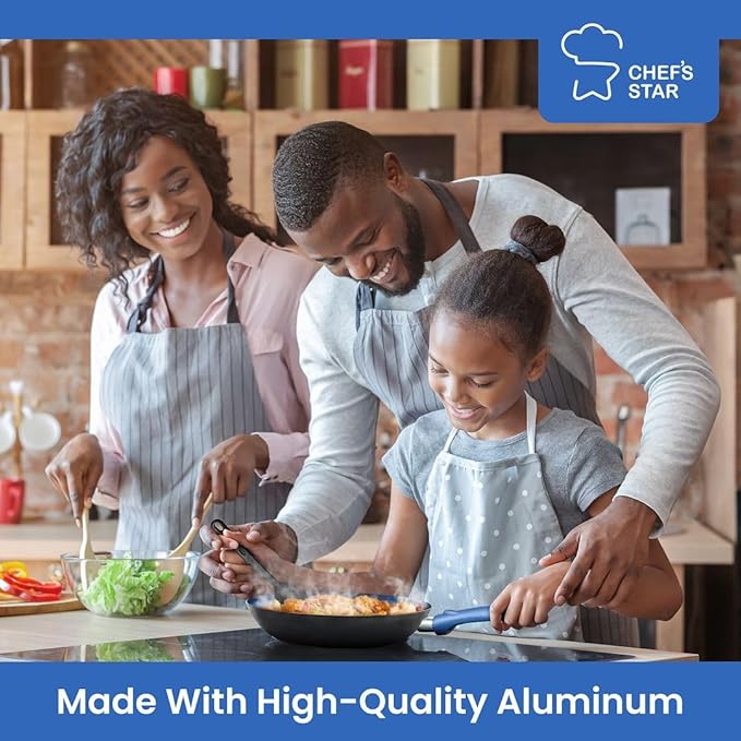 Chef's Star Pots And Pans Set Kitchen Cookware Sets Nonstick Aluminum Cooking Essentials 11 Pieces Blue - Bloomnest