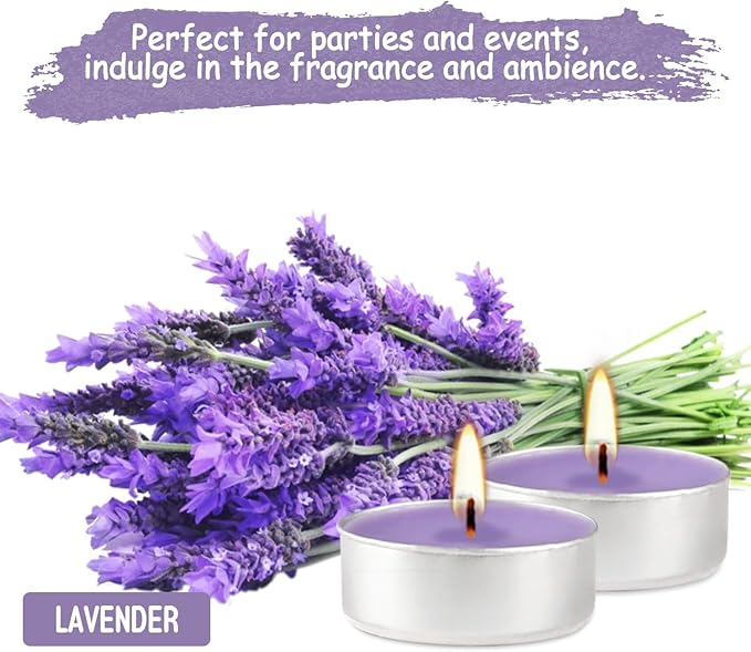 Purple Lavender Scented Tealight Candles - 4 Hours - Giant 100 Bulk Packs - Smokeless Tea Lights for Valentine's Day, Weddings,Christmas, Home Decorative - Bloomnest