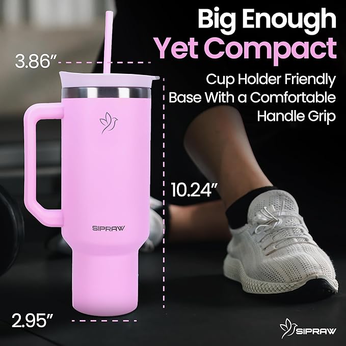 Tumbler with Handle, Insulated Tumbler with Lid and Straw, Stainless Steel Travel Coffee Mug, Cup Holder Friendly, Perfect for Camping, Travelling & Gifting, 40oz, Pink - Bloomnest