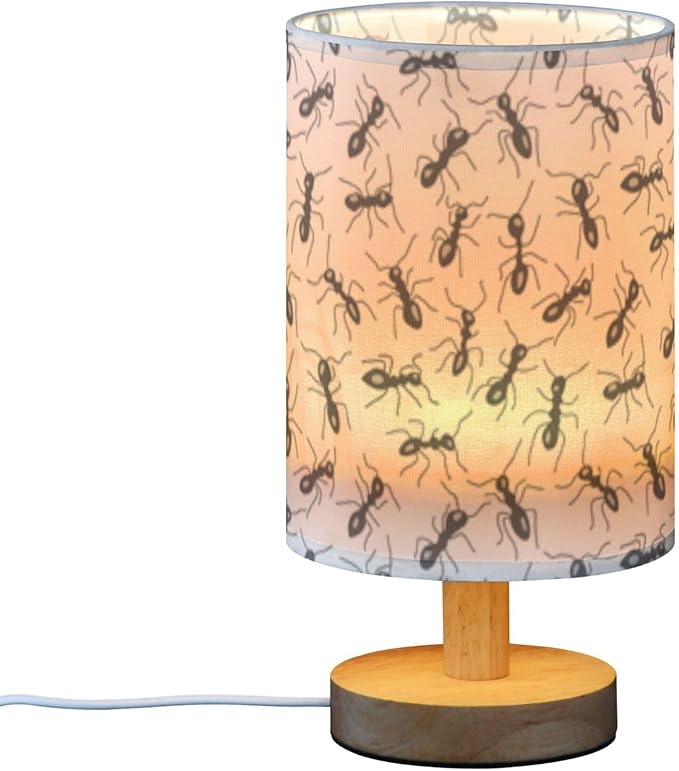 Table Lamp Ants Pattern Nightstand Lamp with Wood Base Fabric Lamp Shade Bedside Desk Lamp for Living Room Bedroom Kids Room Office - Bloomnest