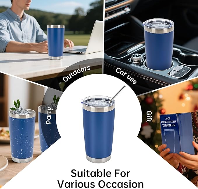IEOVIEE 32 Pack, 20oz Stainless Steel Bulk Tumblers with Lids and Straws, Double Wall Insulated Travel Mug, Durable Powder Coated Tumbler Bulk Cup for Cold and Hot Drinks(Dark Blue) - Bloomnest