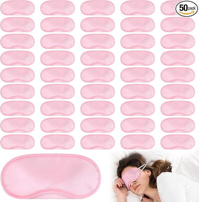 Aneco 50 Pieces Blindfold Sleep Mask Bulk Eye Mask Shade Cover with Nose Pad and Adjustable Strap for Travel Sleep Game Party Supplies, Light Pink - Bloomnest