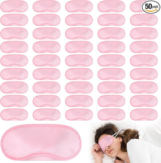 Aneco 50 Pieces Blindfold Sleep Mask Bulk Eye Mask Shade Cover with Nose Pad and Adjustable Strap for Travel Sleep Game Party Supplies, Light Pink - Bloomnest