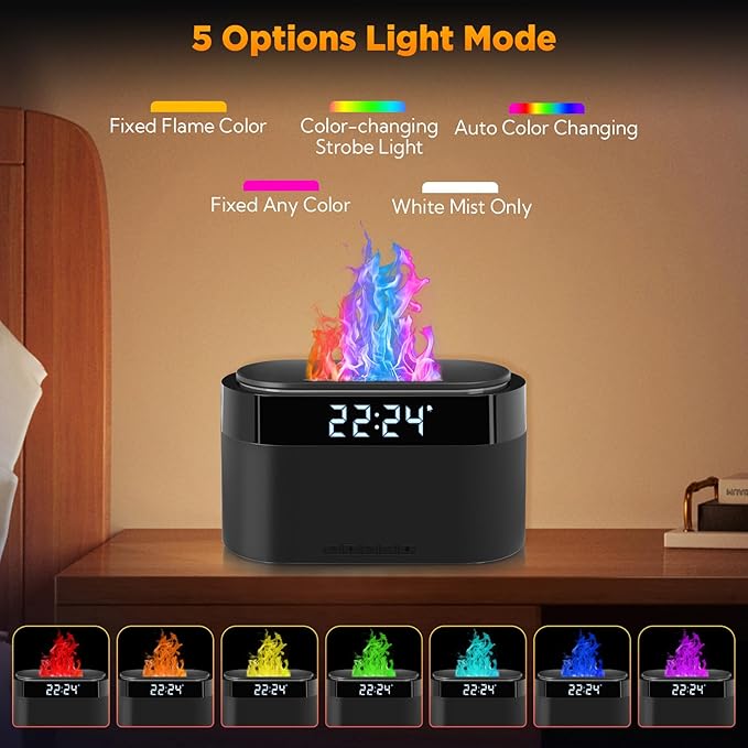 Flame Diffuser for Essential Oils, 200ml Essential Oil Diffuser with Alarm Clock, Upgraded Aromatherapy Diffuser Aroma Humidifier with 7 Color Remote & Auto-Off Protection for Home Yoga Office - Bloomnest