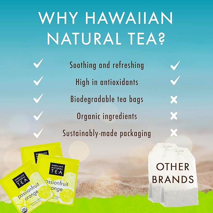 Hawaiian Natural Tea Passion Fruit Orange Flavored Organic Tea - Tropical Fruit Green Tea Blend with Black Tea - Perfect Daily Cup & Gift for Tea Lovers - 60 Tea Bags - Bloomnest