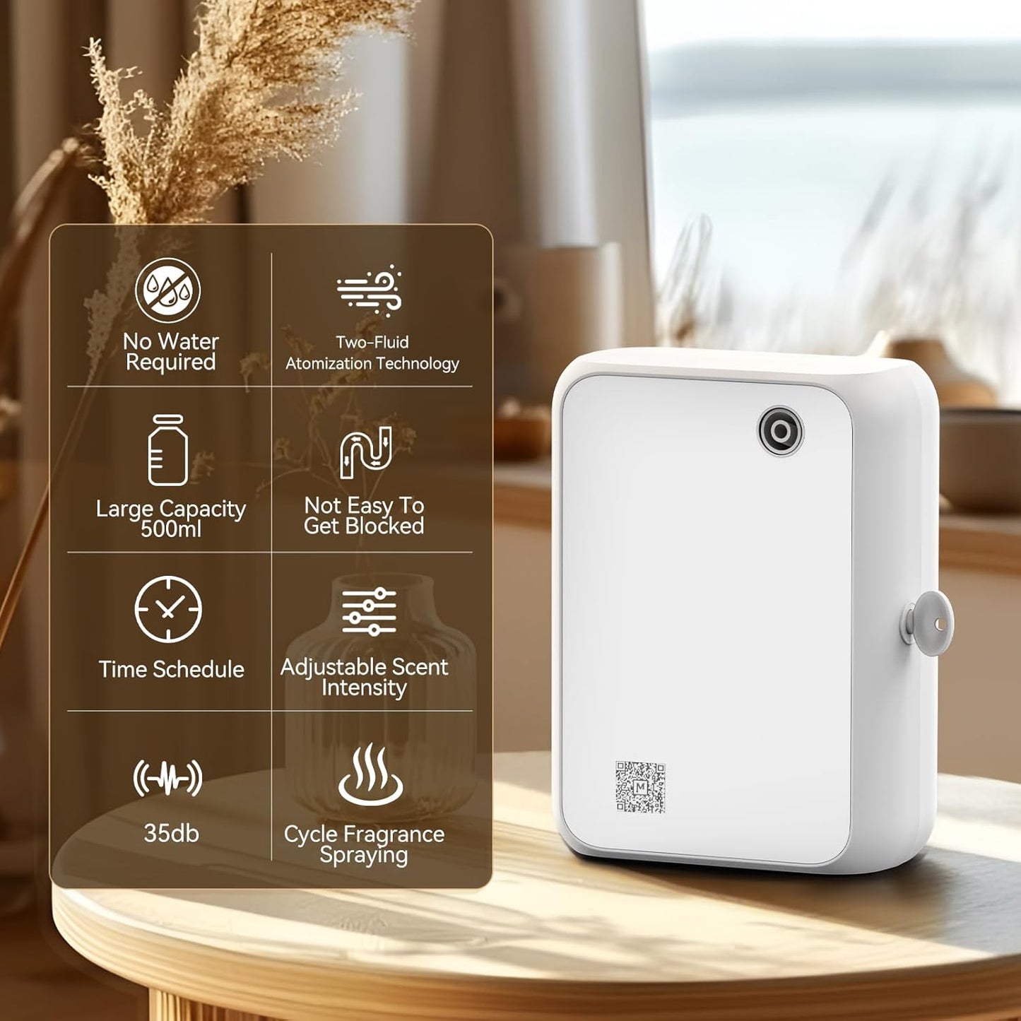 Smart Aromatherapy Diffuser with Bluetooth,500ml Waterless Essential Oil Diffuser for Whole House,Office,Spa,and Yoga Studio – Timer Function & Quiet Operation, White