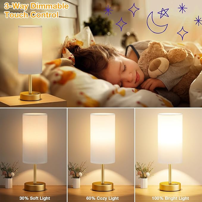Dicoool Small Touch Bedside Lamp with USB - 3 Way Dimmable Table Lamp for Bedroom, Nightstand Lamp with Gold Charging Station for Desk Dorm, Office - Bloomnest