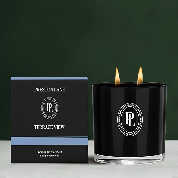 Preston Lane Luxury 2-Wick Scented Candle, Terrace View, 7.5 oz Hand-Poured in USA | Long Burn Time (20–30 Hrs), Vegan Soy Wax Blend, Decorative Glass Vessel, Fine Italian Fragrance - Bloomnest