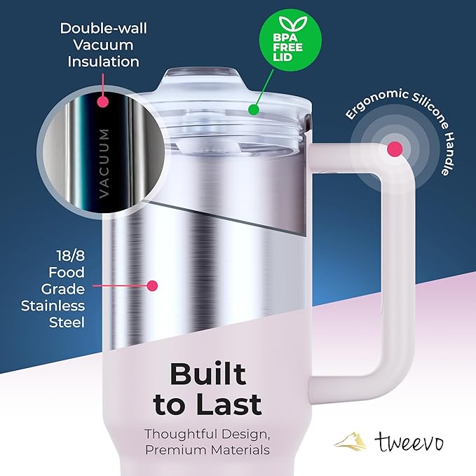 40 oz Tumbler With Handle and Straw Made of Stainless Steel - Double Wall Vacuum Insulated Tumbler With Lid - Sweat Proof Easy Grip, BPA-Free, Dishwasher Safe Tumbler (Orchid) - Bloomnest