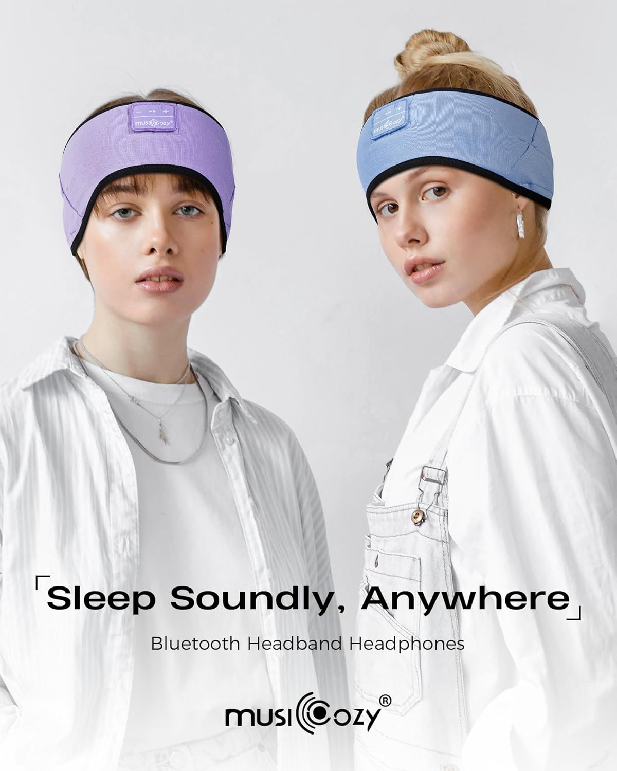 MUSICOZY Sleep Headphones Soft Bamboo Cotton Headband Headphones for Sleeping, Sleep Headphone Wireless Bluetooth 5.4 with Ultra-Thin HD Stereo Speaker for Unique Gifts(Light Blue)