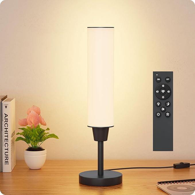 Table Lamp with Remote，Bedside Lamps for Night Stands, Nightstand Lamp with Adjustable Brightness (10%-100%) and Color Temperature (3000k-6000k),Small Lamp for Bedroom Living Room Office (black) - Bloomnest