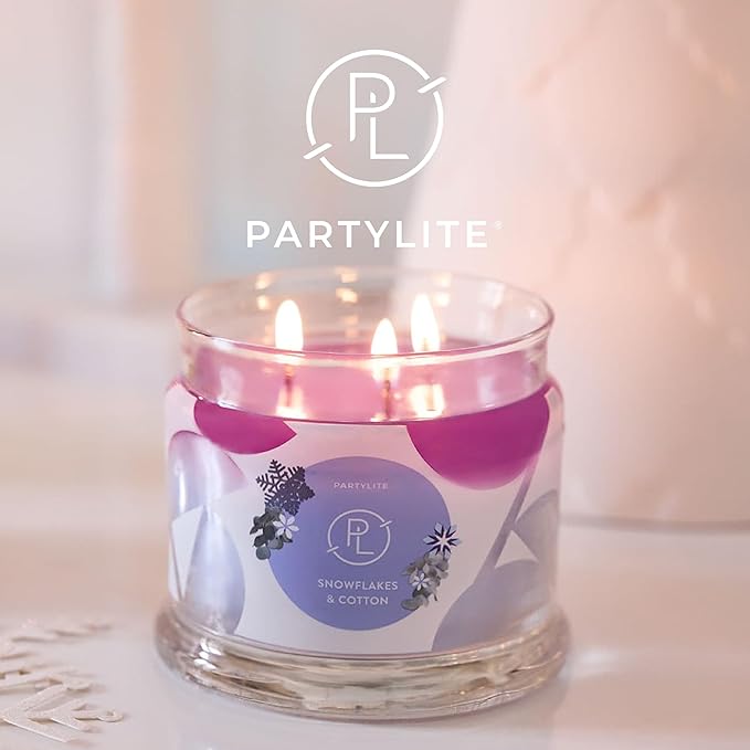 PartyLite 3-Wick Jar Candle, Highly Fragranced Clean Burning Glass Candle, 25-45 Hours Burn Time (Snowflakes & Cotton) - Bloomnest