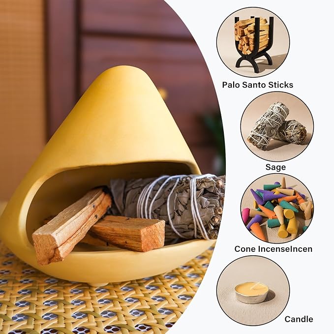 Palo Santo Holder Incense Burner-Unique Zongzi-Shaped Clay Smudge Bowl for Sage,Copal,and Stick Incense-Mini Chiminea Meditation Tool for Zen Decor for Energy, Yoga, Meditation & Aromatherapy MOUGIGI