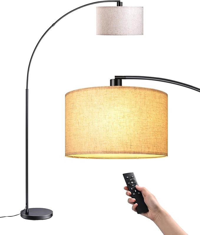 EDISHINE 78.3″ Modern Arc Floor Lamp with Remote, Tall Black Standing Lamp with Stepless Dimmable Bulb & 5 Color Temperature, Curved Mid Century Floor Lamps for Living Room, Bedroom, Nursey - Bloomnest