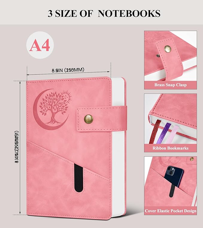 365 Page Thick Lined Journal Notebook for Men Women, A4 Large Leather Journals for Writing, Hardcover Notebooks for Work, School, Note Taking, Business, Travel Diary, College Ruled 8.5" x 11" - Bloomnest