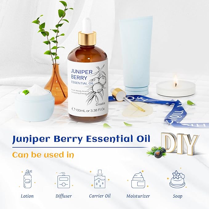 HIQILI 100ML Juniper Berry Essential Oil,100% Pure Natural Undiluted Premium - 3.38 Fl Oz - Bloomnest