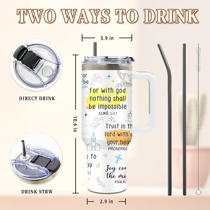 DUUV Christian Gifts for Women, Christian Tumbler 40 Oz with Handle, Faith Bible God Religious Gifts for Mom Sister, Thanksgiving Christmas Encouragement Birthday Gift for Faith Lovers, 1PCS - Bloomnest