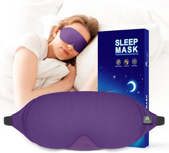 Mavogel Cotton Sleep Eye Mask - Breathable Light Blocking Sleep Mask, Soft Comfortable Night Eye Mask for Men Women, Eye Cover for Travel/Sleeping/Shift Work, Includes Travel Pouch (Purple) - Bloomnest