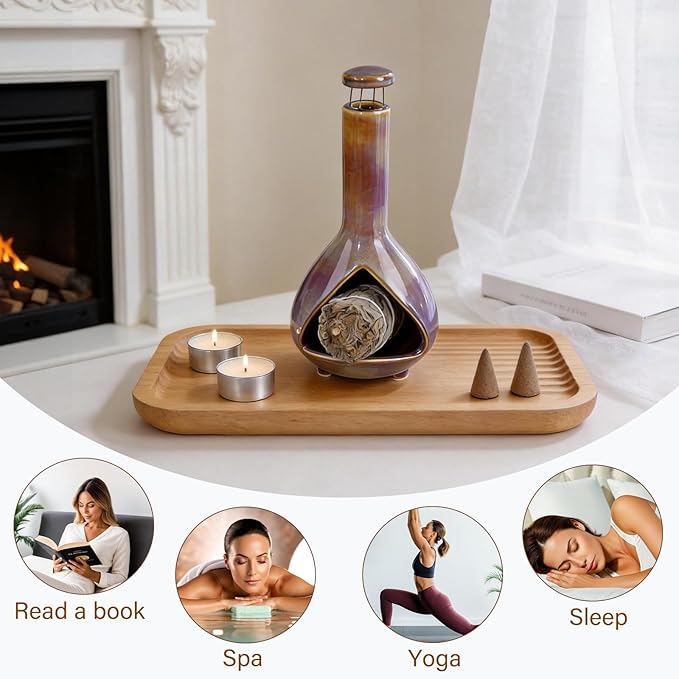 Ceramic Palo Santo Holder - High Temperature 1200°C Mini Chiminea for Sage, Incense & Palo Santo Sticks - Elegant Gradient Glaze Design for Energy Cleansing, Yoga, Meditation & Aromatherapy MOUGIGI