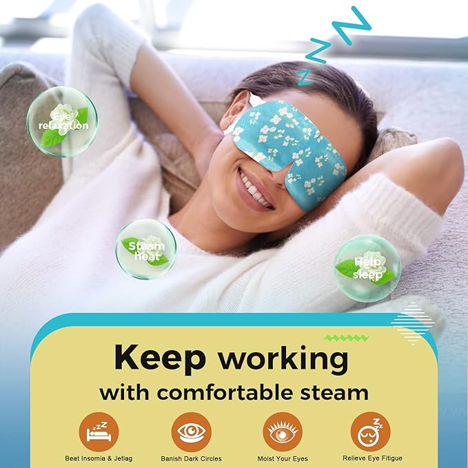 16-Pack Steam Eye Masks for Dry Eyes, Jasmine Warm Eye Mask for Tired Eyes, Relief Fatigue & Dark Circle, Heat Sleep Mask for Puffy Eye, Disposable Eye Mask, Warm Compress for Eyes, Travel Ready - Bloomnest