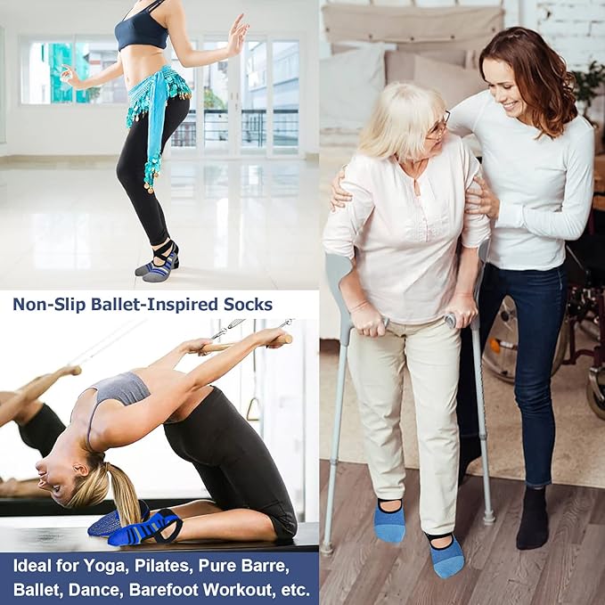 Ozaiic Pilates Socks for Women Non Slip Grip, Yoga Socks with Grippers for Barre, Hospital, Ballet, Dance, Barefoot Workout - Bloomnest