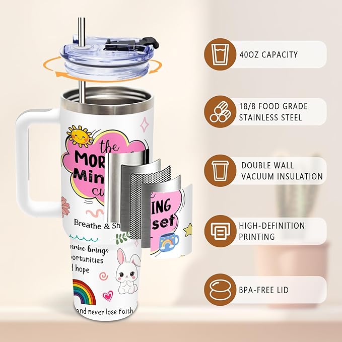 DUUV Inspirational Gifts for Women Men Friends Sister, Birthday Gifts for Motivation, Positive Affirmations Mug for Christmas, Mental Health Self Love Morning-Mindset Cup Tumbler 40 Oz, 1PCS - Bloomnest