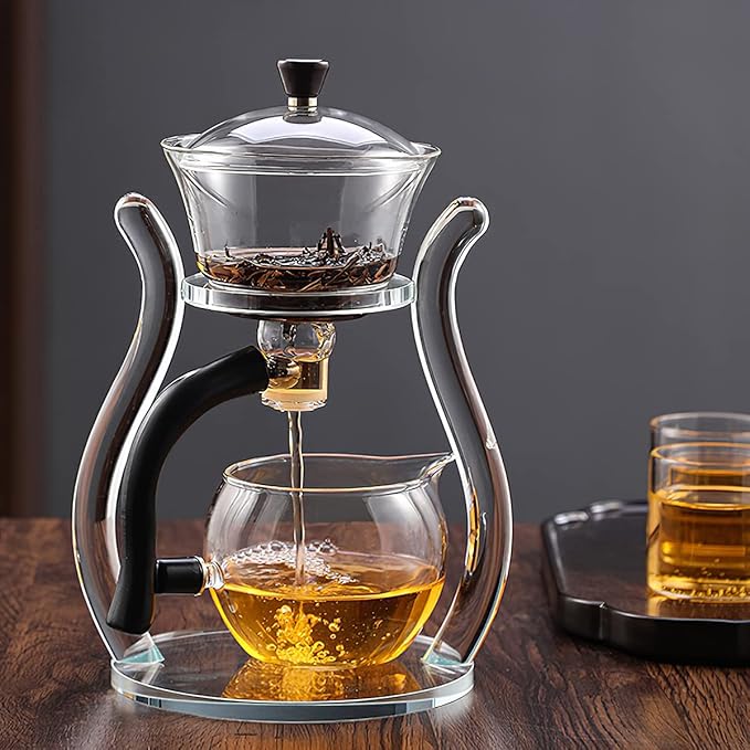 Lazy Kungfu Drip TeaPot, Heat Resistant Tea Set, Semi-Automatic Glass Teapot Suit for Magnetic Water Flow Wooden Glass Teapot Set - Bloomnest