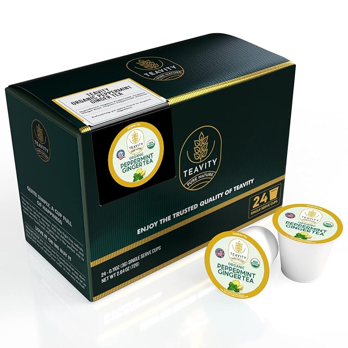 Teavity Organic Peppermint Ginger Tea Pods for Keurig - Decaf, 24 Count - Bloomnest