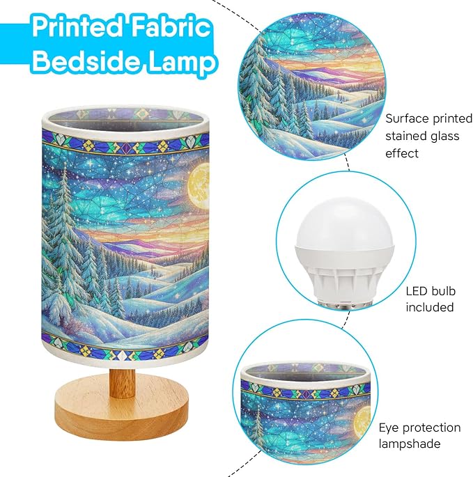 Winter Fores Table Lamp LED 3-Color Pressed Bedside for Merry Christmas, Winter Fores Shade Christmas Table Lamp with Wood Base for Bedroom Living Room Desk Office - Bloomnest
