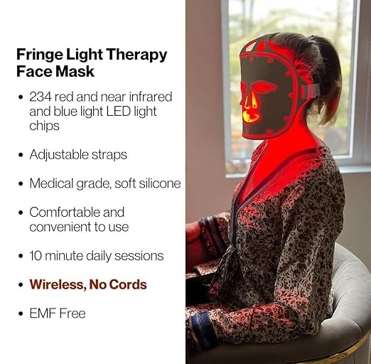 Fringe Red Face Mask, Both Red 660nm and Infrared 850nm for Rejuvenation & Blue 415nm for Blemishes, Beauty Mask, for Fine Lines and Wrinkles, 234 LED Lights JoinFringe