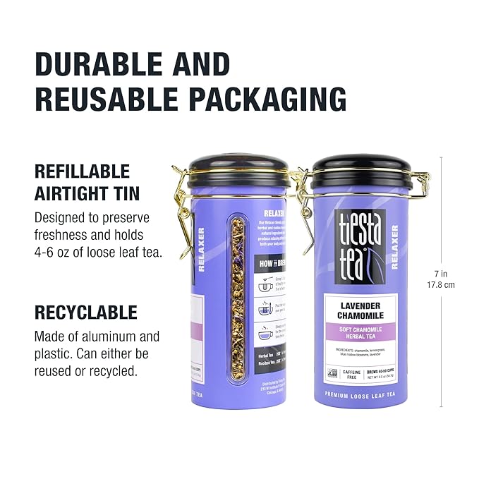 Tiesta Tea - Lavender Chamomile Herbal Tea, Loose Leaf, Calming Blend with Chamomile, Lavender, Lemongrass, Caffeine-Free Herbal, Great for Hot or Iced Brews, Refillable Tin, 50 Cups, 2 Ounce - Bloomnest
