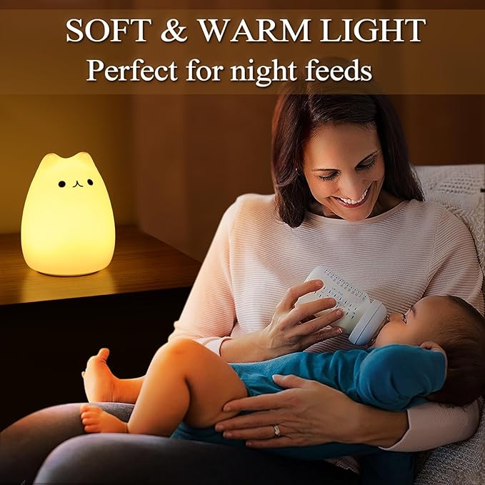 Cat Lamp, Cute Kitty Night Light with Remote Control, Christmas Gifts for Girls Boys Teens, Rechargeable Kids Night Light for Bedroom, Silicone Kawaii Kitty Baby Nursery Nightlight Lamp - Bloomnest