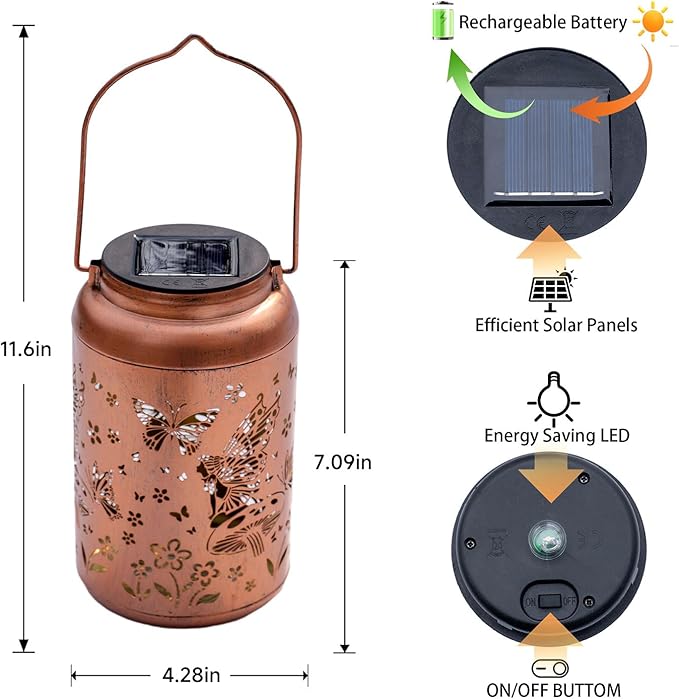 Fairy Solar Lanterns Outdoor Waterproof Hanging Butterfly Lights Hollow Out Metal Lantern Decorative Garden Graceful Light Christmas Decor for Patio,Landscape,Gifts for Women Men Mom - Bloomnest