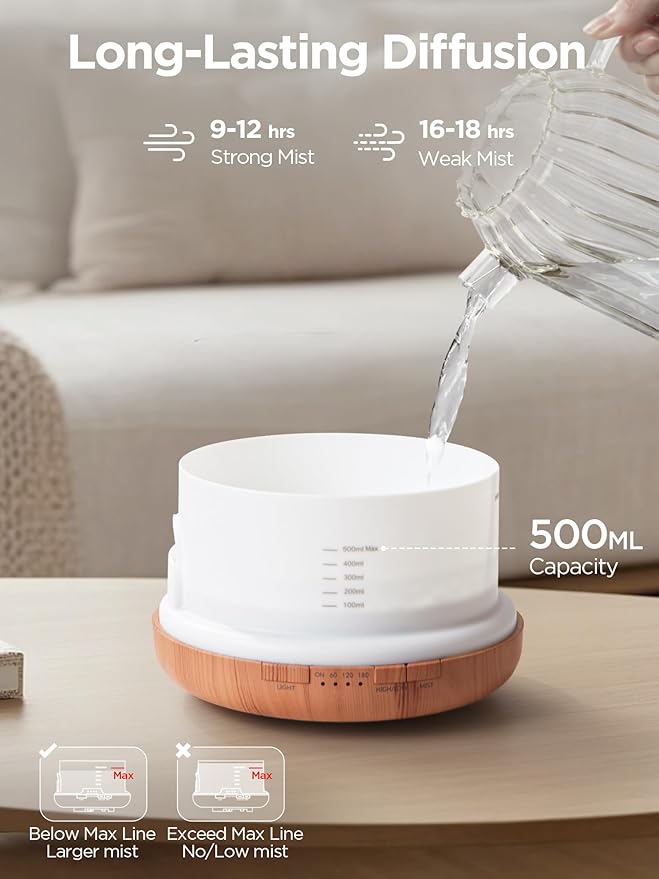InnoGear Aromatherapy Diffuser & 10 Essential Oils Set, 500ml Essential Oil Diffuser with Remote Control Ultrasonic Cool Mist Scent Humidifier Vaporizer Auto-Off Timer for Room Office Home, Yellow - Bloomnest