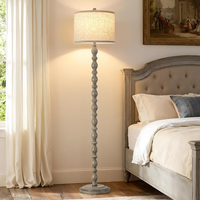62" Floor Lamps for Living Room,3 Color Temperature Retro Standing Lamp, Vintage Farmhouse Floor Lamp with Rotary Switch, Rustic Resin Tall Lamps for Living Room, Bedroom, Office, Corner(Light Gray) - Bloomnest