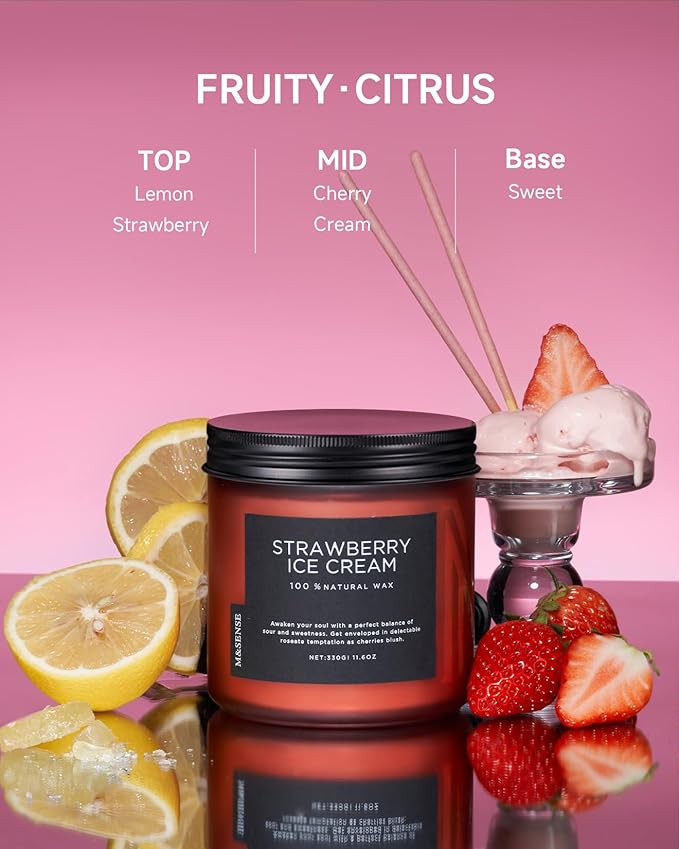 M&SENSE Natural Soy Candles for Home Strawberry Ice Cream Scented, 11.6oz 70 Hours Long Burning Hand Poured Candles Home Decor Housewarming Gift for Women and Men - Bloomnest