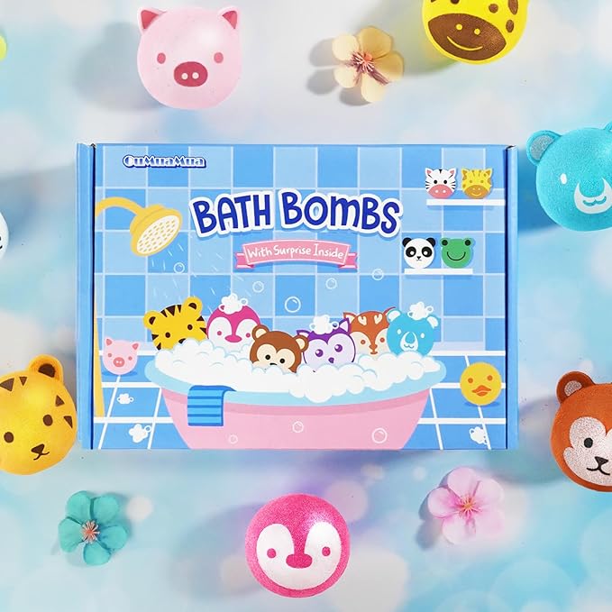 Bath Bombs for Kids with Surprise Toys Inside, 12 Pcs Bubble Bath Fizzy Balls with 12 Animal Shapes, Natural Bath Bombs Easter Christmas Children's Day Gift Set for Kids Girls Boys Toddlers - Bloomnest