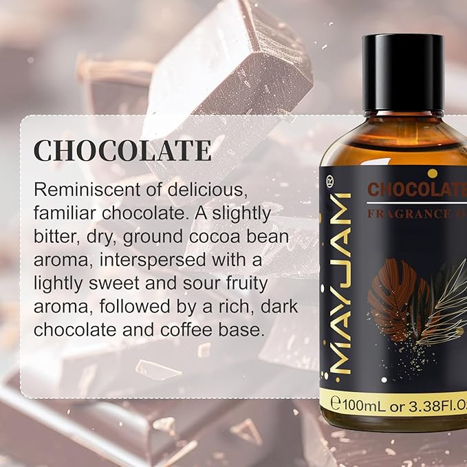 Chocolate Fragrance Oil Essential Oil, MAYJAM 3.38FL.OZ Chocolate Oil for Diffusers for Home, Long Lasting Scented Oils for Soap Candle Making - 100ML MAYJAM
