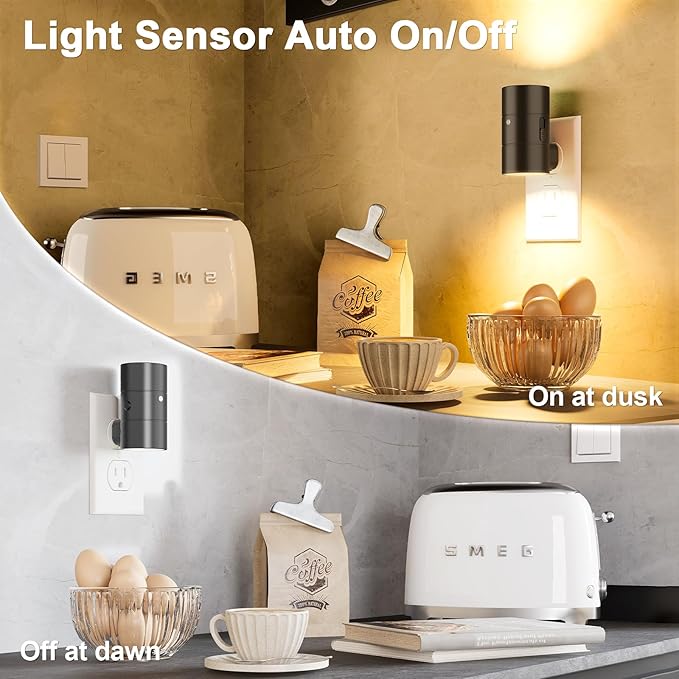 NIORSUN Night Lights Plug into Wall, Dimmable with 3 Color Modes & Auto On/Off Sensor, Ultra-Slim Nightlight for Hallway, Bathroom, Bedroom, Nursery, Kitchen (6 Pack, Black) - Bloomnest