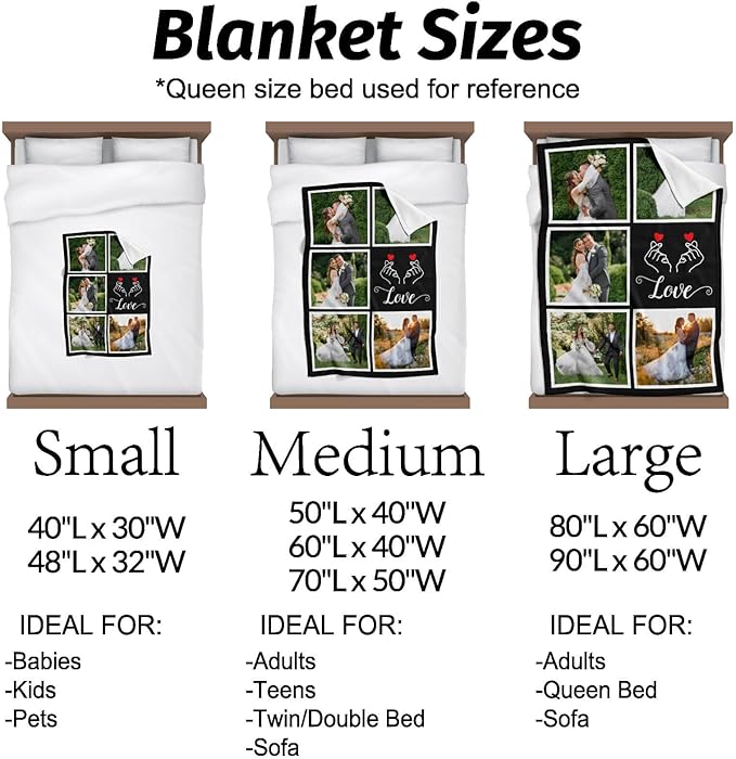 Personalized Couple Gifts for Boyfriends Girlfriends, Custom Blankets with Photos, Personalized Blanket with Photos & Text, Personalized Photo Blankets, Personalized Gifts for Valentines, Anniversary - Bloomnest