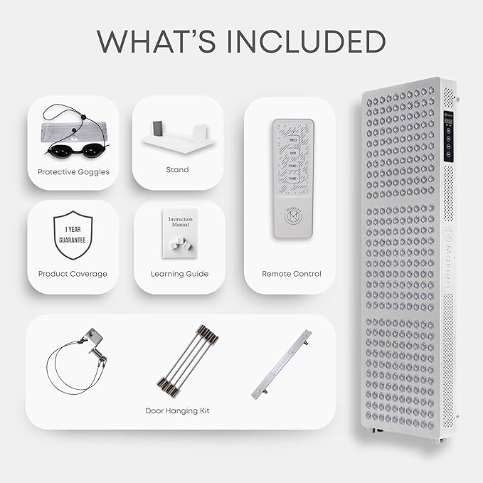 Makiuri Red Light Therapy Panel for Full Body | 630 nm, 660nm, 810nm, 830nm, 850nm | Clinical Grade Red & Near-Infrared LED Light Therapy (5 Wavelengths) | High Irradiance | Neptune (White 300 LED) Makiuri