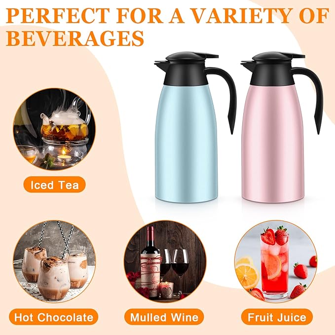 Norme 2 Pcs Thermal Coffee Carafe Insulated Stainless Steel Coffee Carafe for Hot Liquid Vacuum Thermal Pot Creamer Pitcher Dispenser with Brushes Keeping Hot Water Milk(Pink, Blue) - Bloomnest