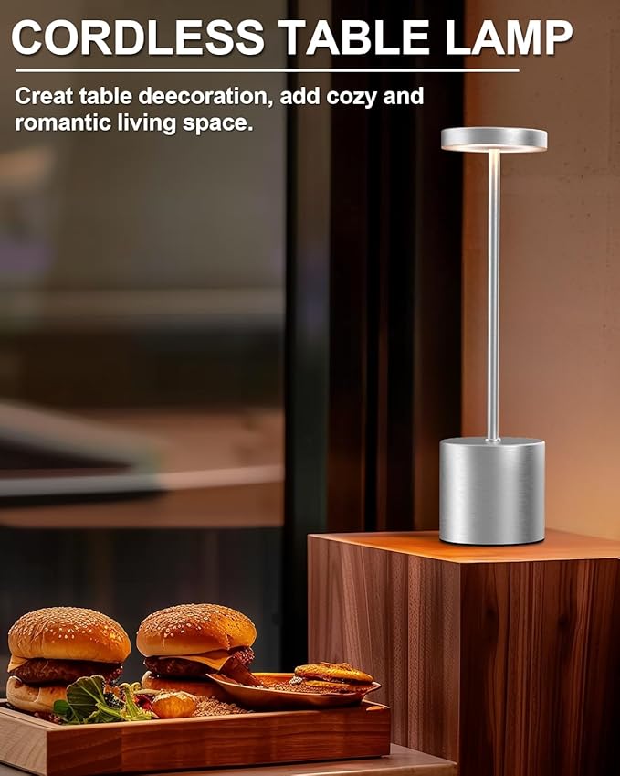 Cordless Table Lamp Set of 2, Rechargeable 5000mAh Battery Powered Outdoor Table Lamps(Silver) - Bloomnest