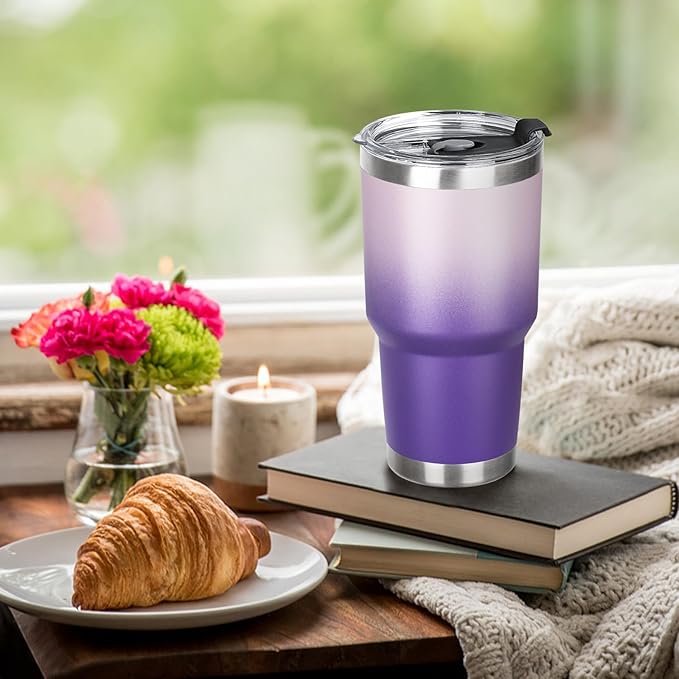 30 oz Tumbler with Lids and Straws Double Wall Vacuum Insulated Tumbler,Stainless Steel Leak-proof Tumbler Cup Powder Coated Travel Coffee Mug for Cold and Hot Drinks,Gardient Purple-Sunrise,2 pack - Bloomnest