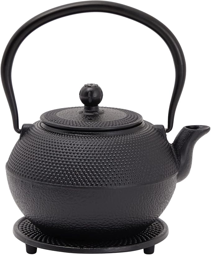 Juvale Cast Iron Teapot - 1200 mL, Black, 2 Cups - Japanese Tea Set with Stainless Steel Infuser & Stovetop Kettle for Loose Leaf Tea