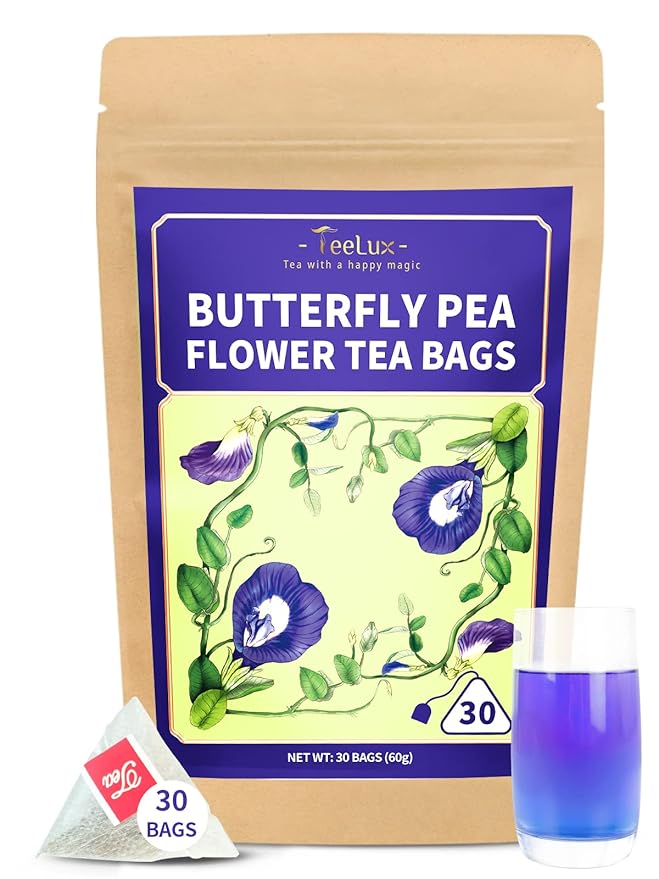 TeeLux Butterfly Pea Flower Tea Bags - Premium Dried Butterfly Pea Flower for Blue & Purple Drinks and Food Coloring, 30 Tea Bags - Bloomnest