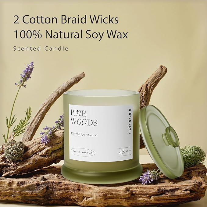 Christmas Candles, Pine Woods Scented, Holiday Candles for Home Scented with Natural Non Toxic, 2 Wicks, 13oz Soy Wax, 45H Long Lasting | Aromatherapy Candle for Home Decor, Christmas Gifts for Women - Bloomnest